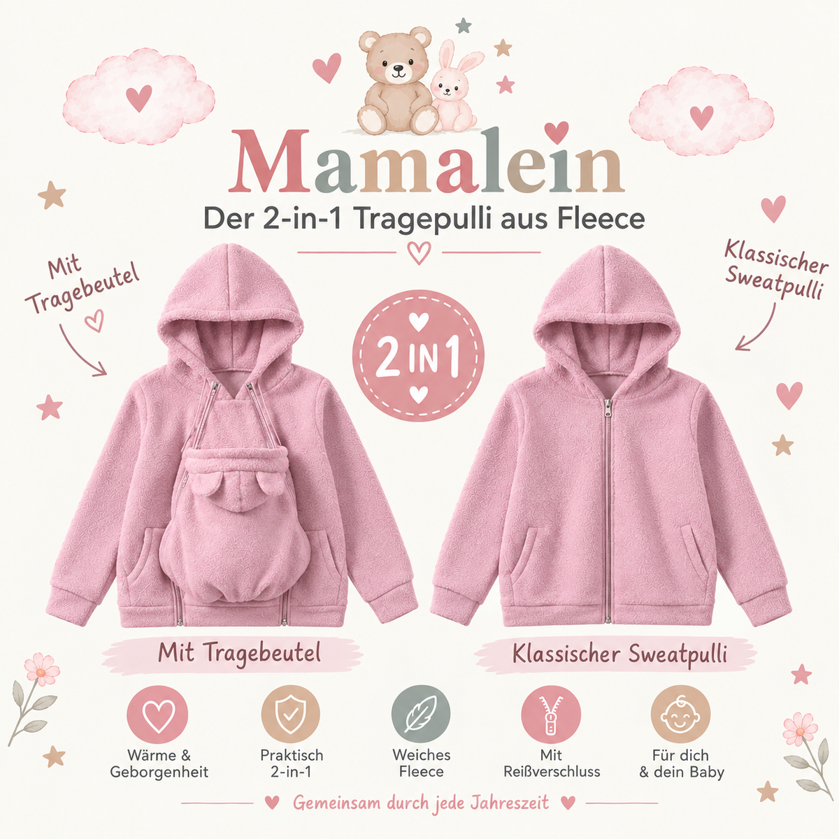 Der Mamalein Kokon – 2-in-1 Tragepulli aus Fleece